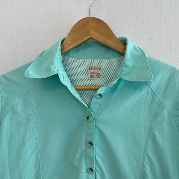 COLUMBIA PFG Omni-Shade Sun Protection Sz M Drawstring Pop Over Tunic Turquoise - Picture 2 of 11